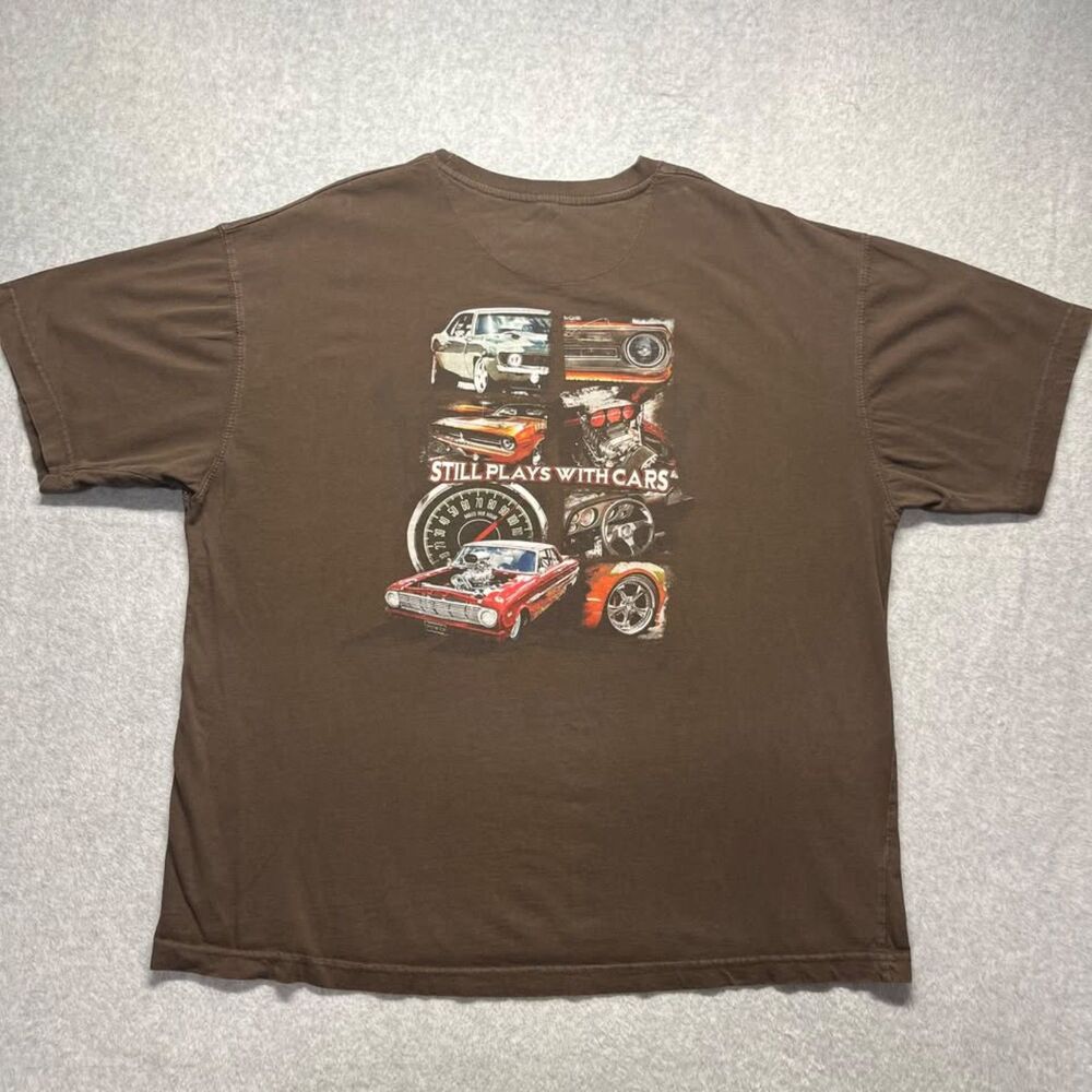 Newport Blue Still Plays With Cars Graphic T-Shirt 2XL Brown Muscle Car Tee